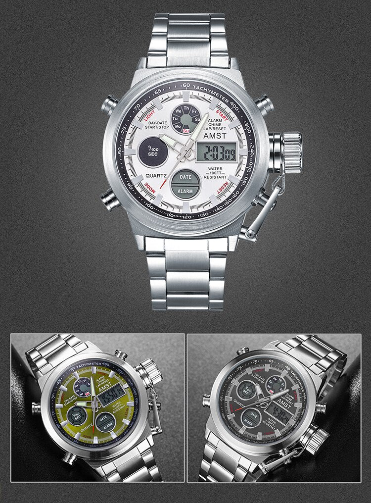 YSYH New Men's Wristwatch Clock Digital Dual Display Watch Male Multi-function Quartz Clock 50M Waterproof Chronograph