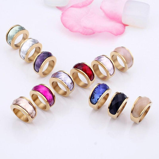 Rossny Wedding Crystal Party All Rings Gold/Silver Stainless Steel Colorful Stone Charm-Rossny