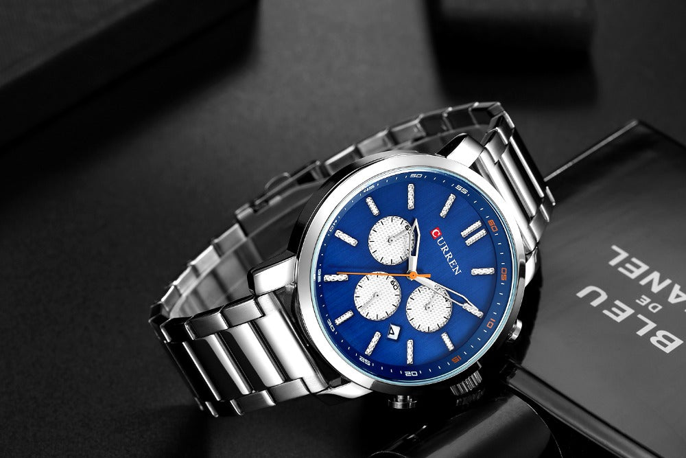 YSYH  Luxury  Casual Chronograph Date Stainless Steel Sport Military Male Clock Waterproof 30M