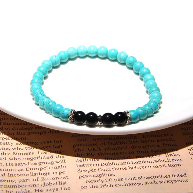 Black Onyx Stone Beaded Bracelet Turquoises Strand Bangle Buddha Jewelry-Bracelet-Rossny