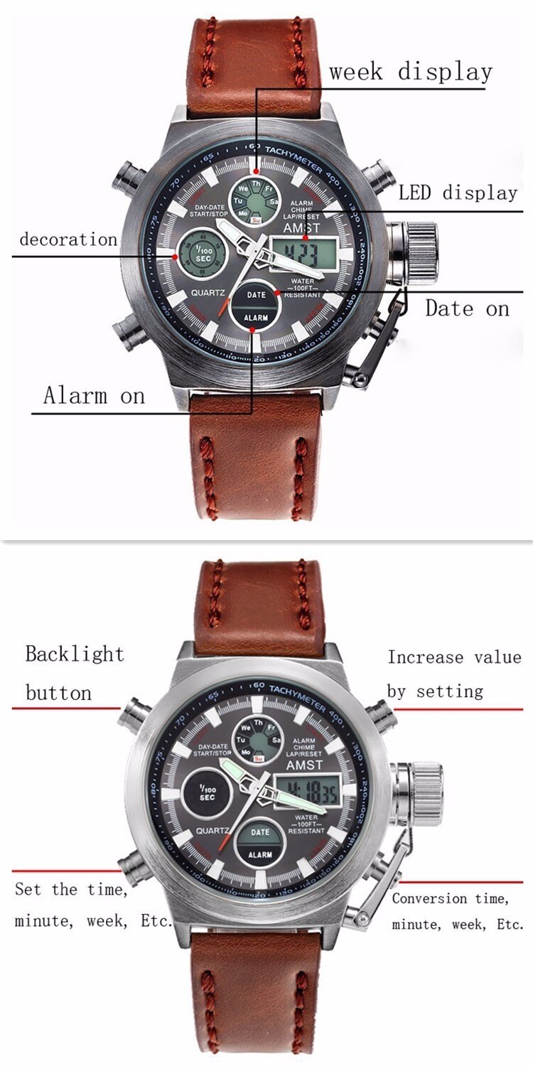 YSYH Wrangler Series Men's Watch 50 Meter Dive Leather Strap Military Watch Men's Waterproof Sports Quartz Alarm Clock  New