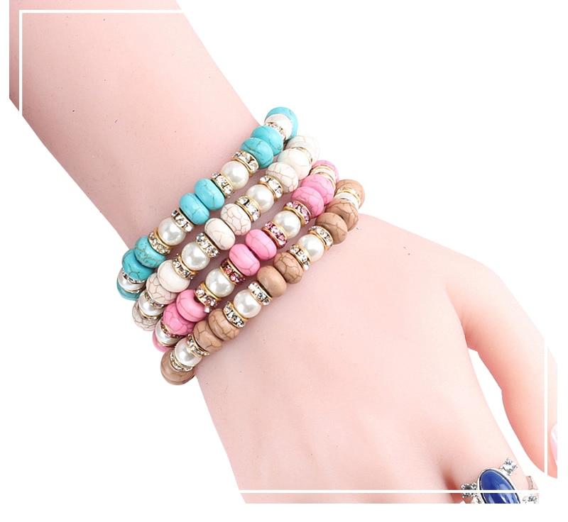 Turquoise Bracelets Rhinestone Circle Elastic Bracelet Yoga Fitness Charm Jewelry-Bracelet-Rossny
