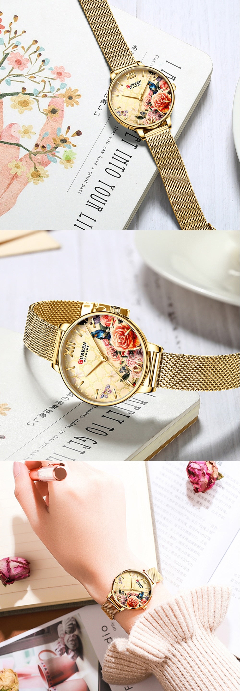 YSYH Beautiful Flower Design Watches Women Fashion Casual Leather Wristwatch Ladies Watch Female Clock Women's Quartz Watch