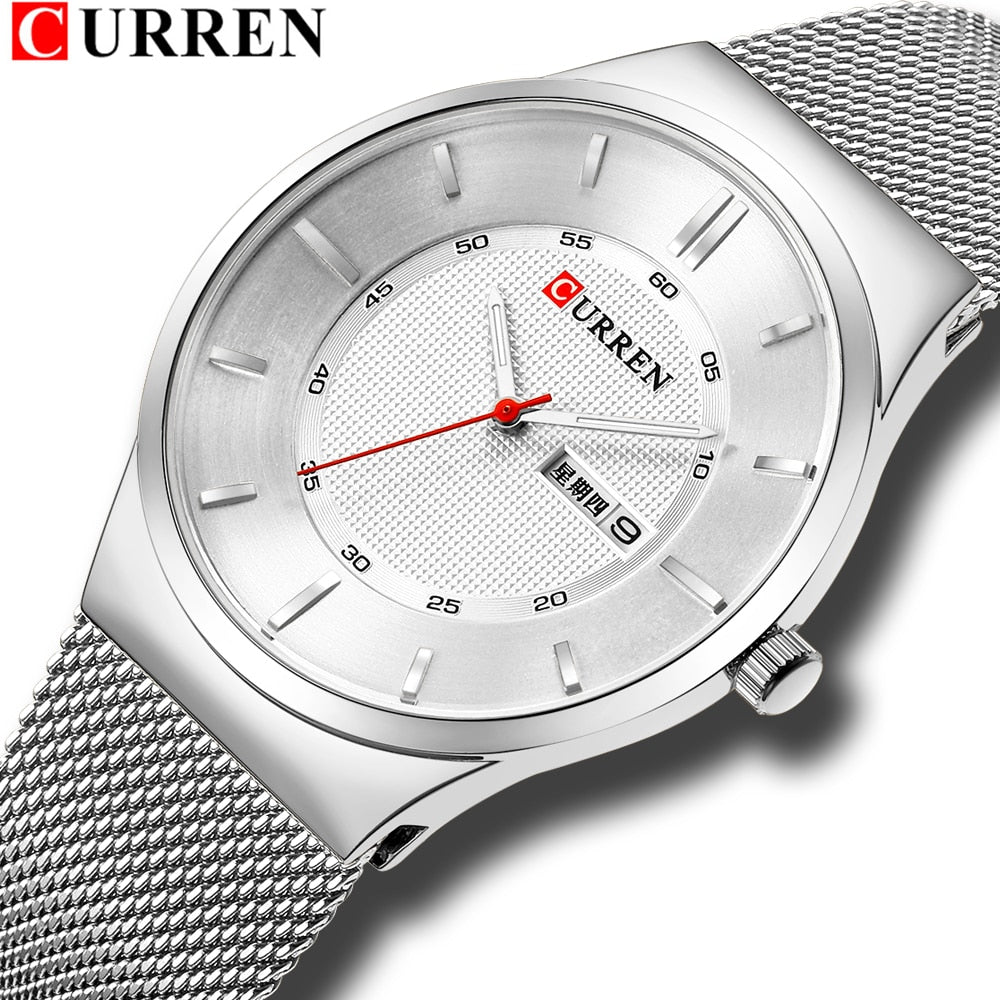 Men Simple Watch  Man Fashion Brand YSYH Casual Business Quartz Wristwatch With Week and Date Steel Mesh Relojes Hombre