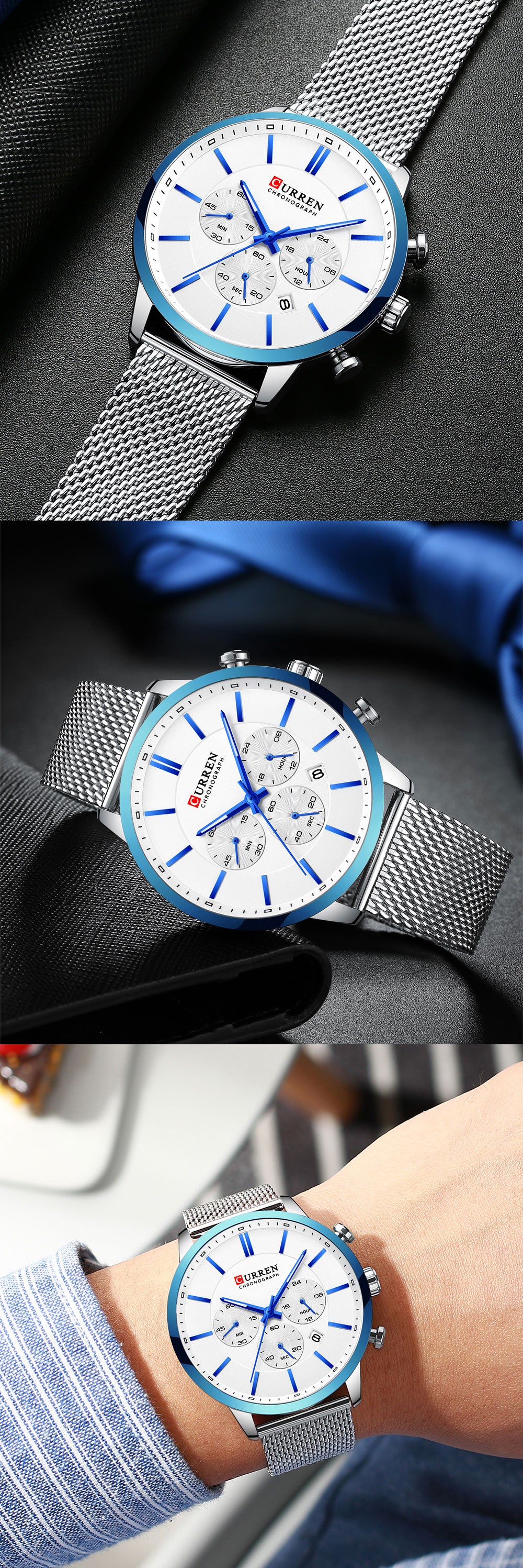 YSYH  Watch Men Waterproof Sport Watches for Men Stainless Steel Mesh Band Quartz Clock Casual Wristwatch