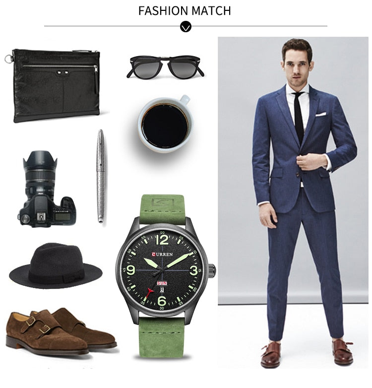 YSYH Brand Luxury Casual Military Quartz Watch Men Wristwatch Leather Strap Calendar erkek kol saati