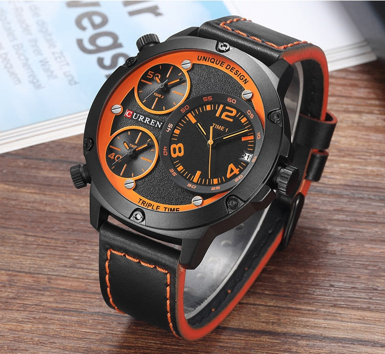 YSYH  Casual Wristwatch Military Quartz Men's Watch Multiple Time Zone Leather Strap Male Clock