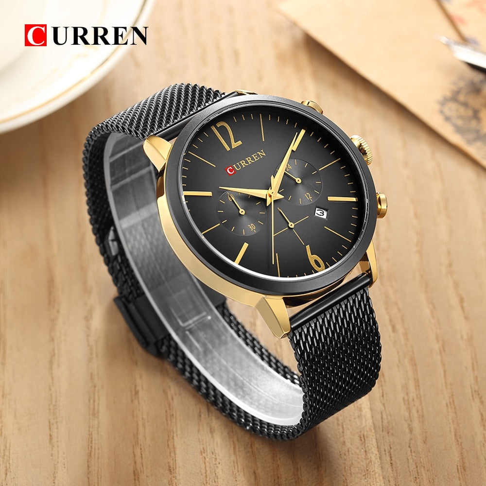 YSYH Mens Sport Watches Creative Design Chronograph Quartz Wristwatch Steel Band Date Clock