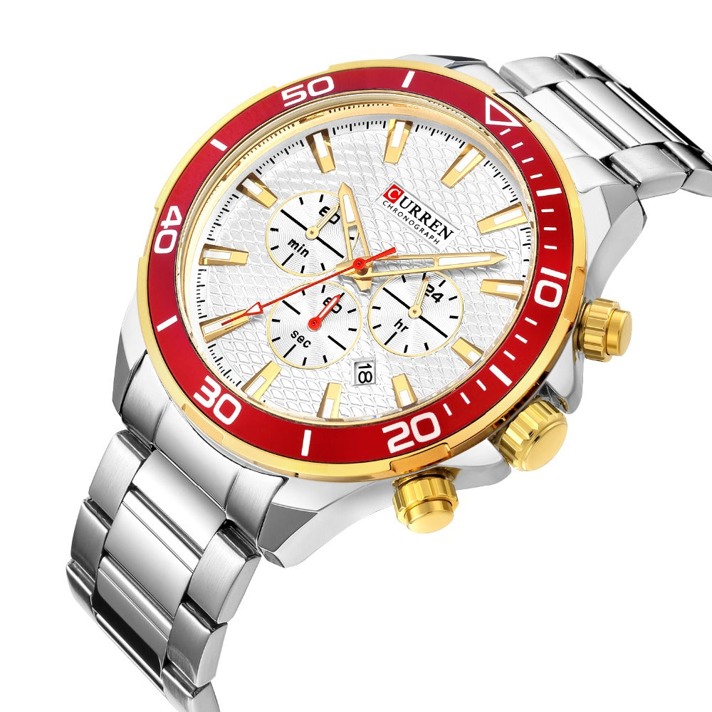 Mens Watches  Luxury  Quartz Stainless Steel Wristwatch YSYH Chronograph and Date