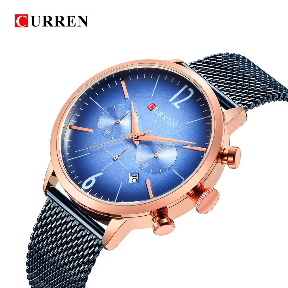 YSYH Mens Sport Watches Creative Design Chronograph Quartz Wristwatch Steel Band Date Clock
