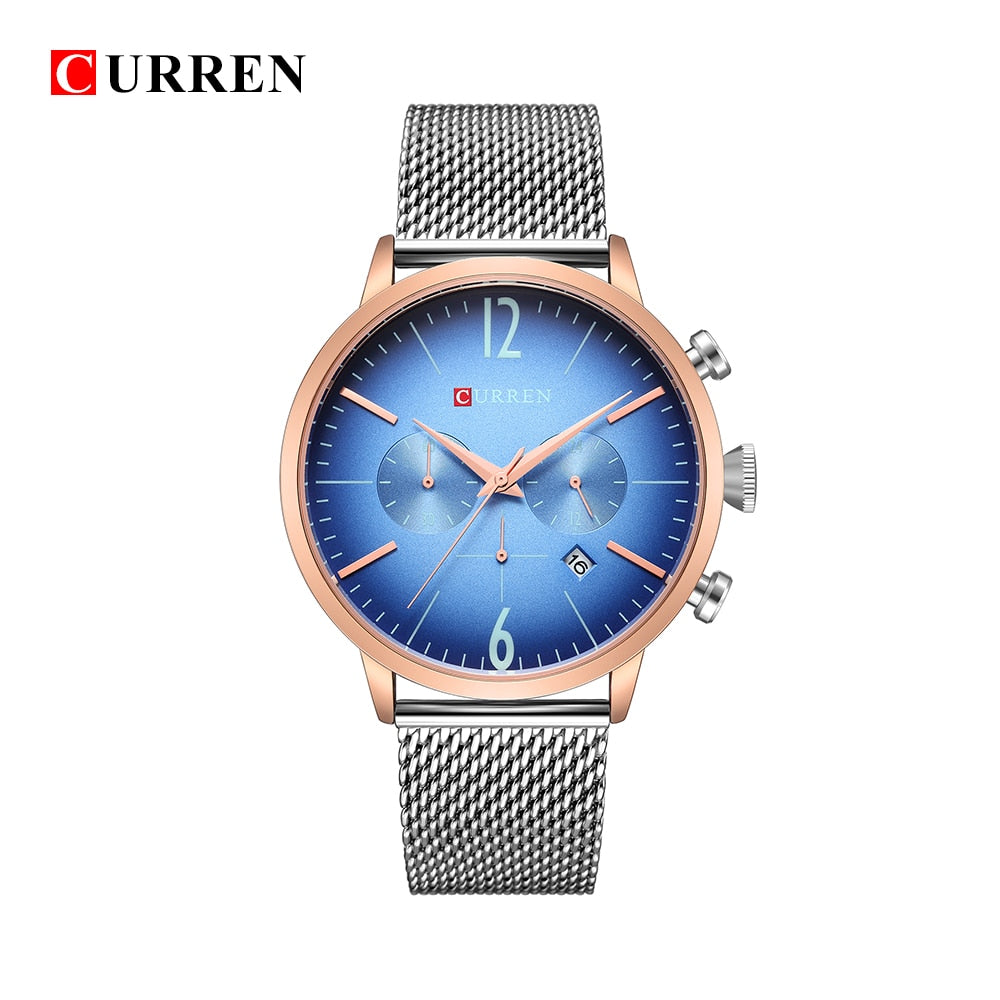 YSYH Mens Sport Watches Creative Design Chronograph Quartz Wristwatch Steel Band Date Clock