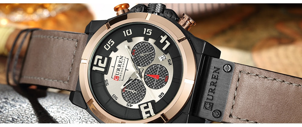 YSYH Brand Luxury  Casual Leather Strap Men's Watch Military Quartz Chronograph Hot Sale Male Clock Men Wrist Watches