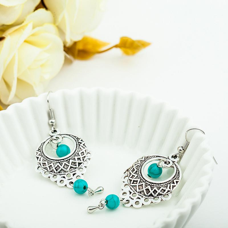Water Drop Hollow Turquoise Earrings-Earrings-Rossny