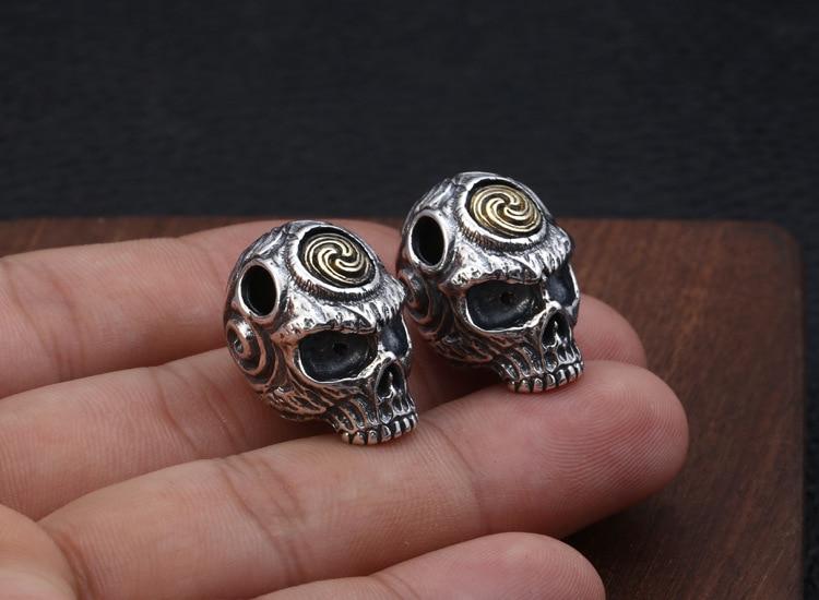 Real 925 Silver Skull Pendant 925 Sterling Skeleton Bead Pendant PUNK Jewelry Hiphop Pendant-Necklace Pendant-Rossny