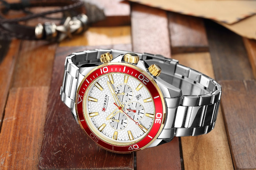 Mens Watches  Luxury  Quartz Stainless Steel Wristwatch YSYH Chronograph and Date