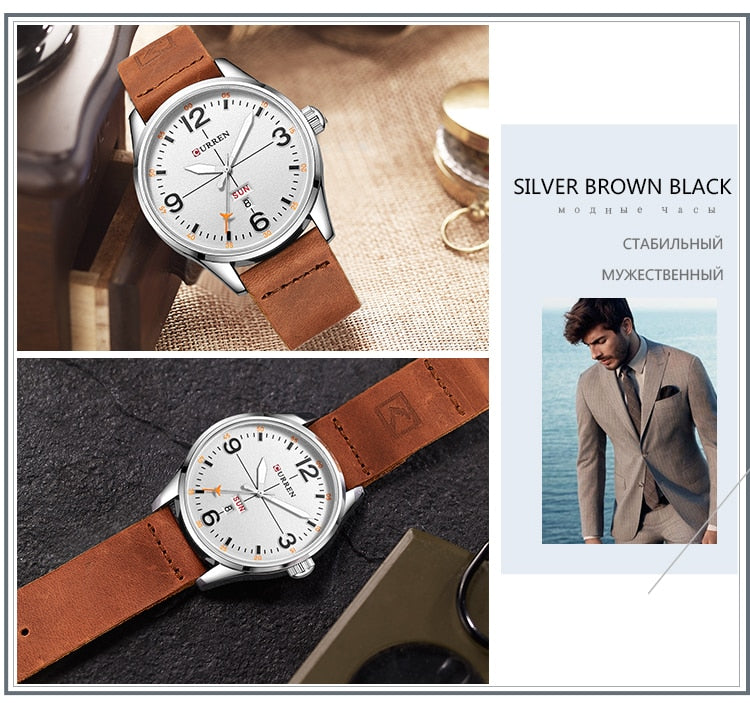 YSYH Simple style Calendar Casual Men Watches Leather Strap Male Clock  Quartz Week Display Wrist Watch