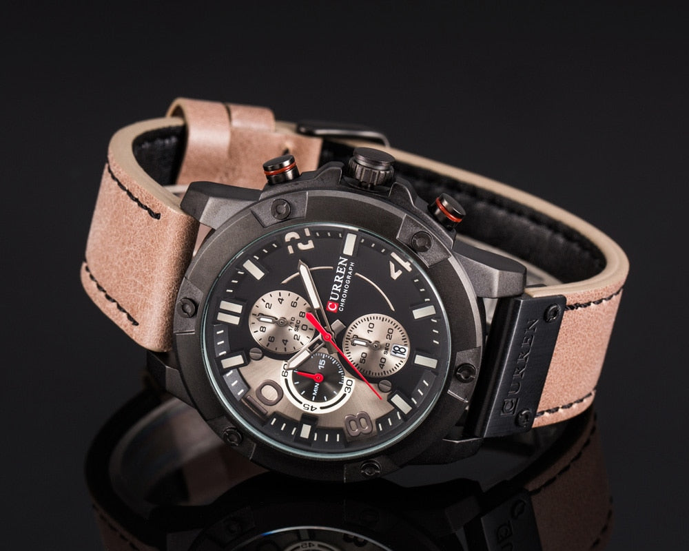 YSYH   Men Watch  Casual Chronograph Quartz Wristwatch Leather Strap Date Male Clock