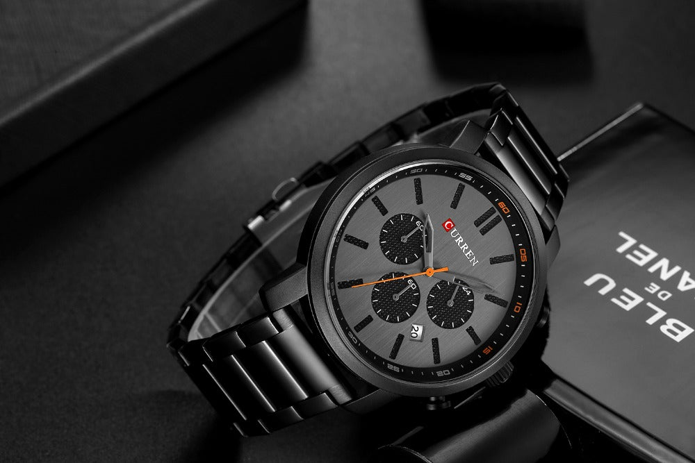 YSYH  Luxury  Casual Chronograph Date Stainless Steel Sport Military Male Clock Waterproof 30M