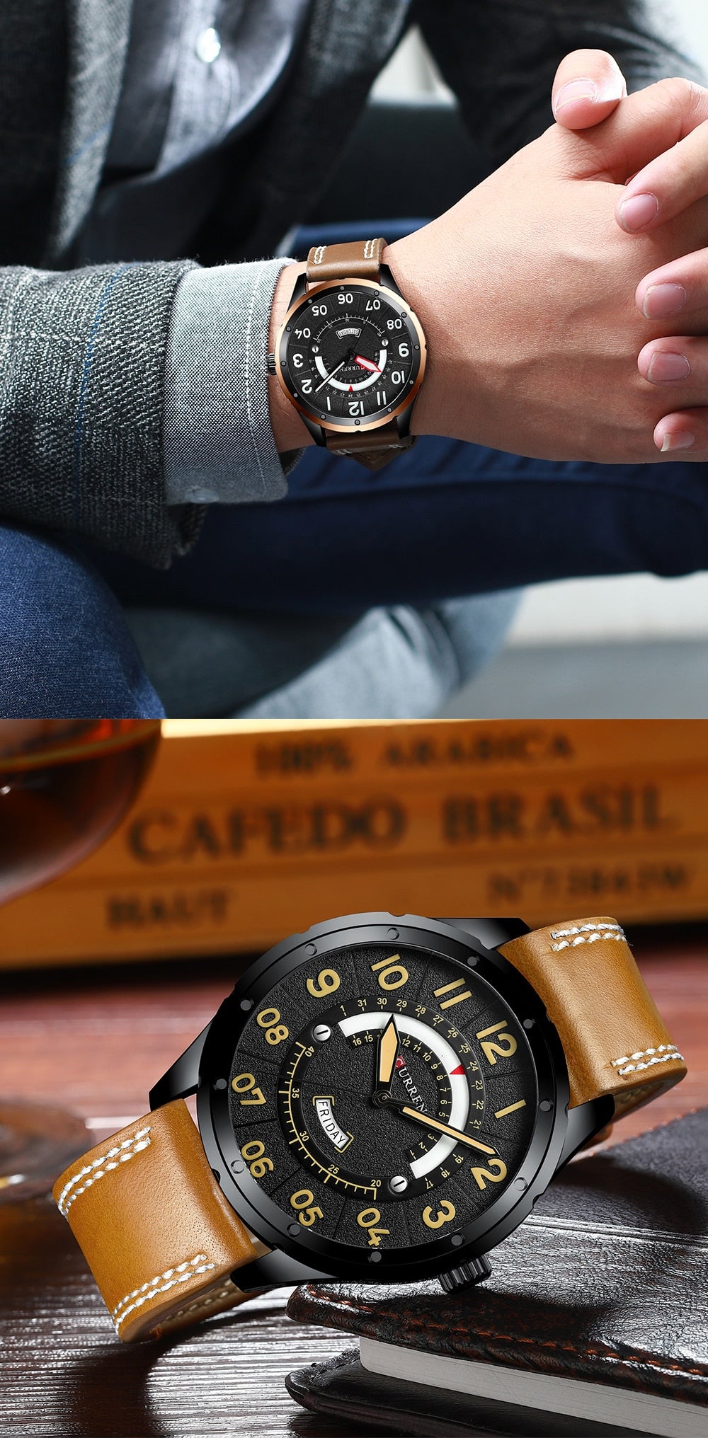 YSYH Casual Leather Strap Watch for Men Luxury Brand Military Green Clock Men Quartz Wristwatch Male Calendar Watch
