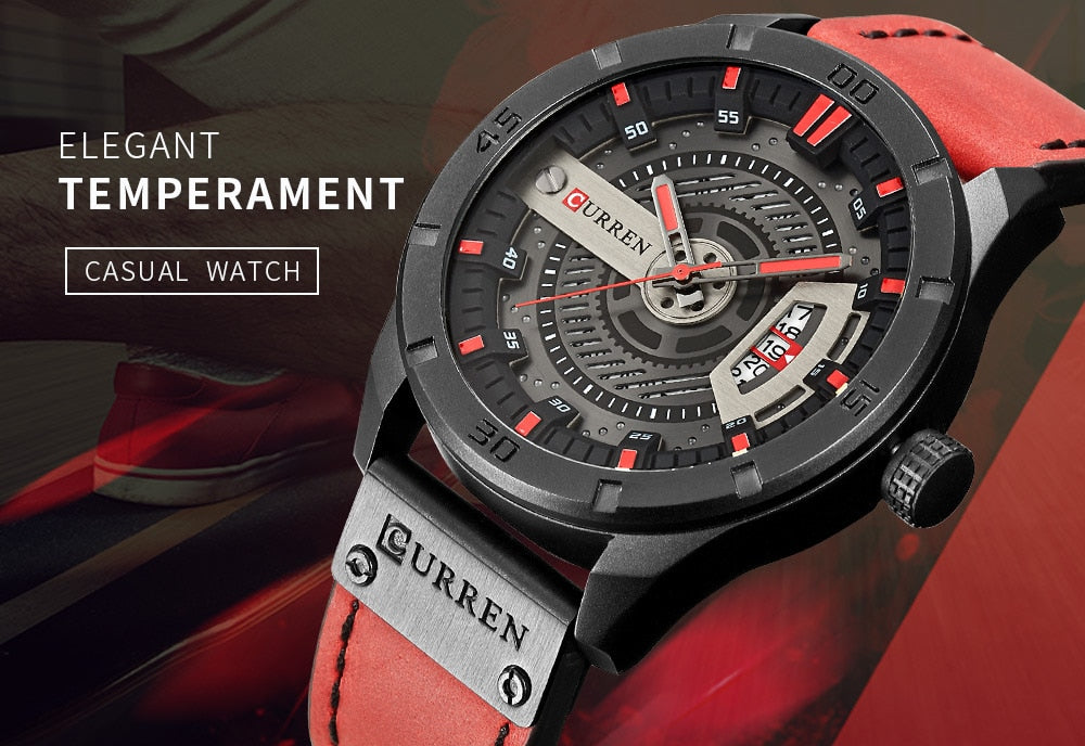 YSYH Men's Sports Quartz-Watches Calendar Leather Strap Waterproof Wristwatch Male Clock Montre Homme
