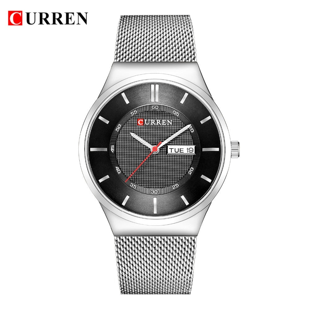 Men Simple Watch  Man Fashion Brand YSYH Casual Business Quartz Wristwatch With Week and Date Steel Mesh Relojes Hombre