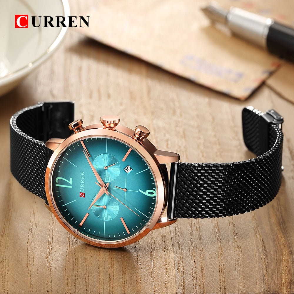 YSYH Mens Sport Watches Creative Design Chronograph Quartz Wristwatch Steel Band Date Clock