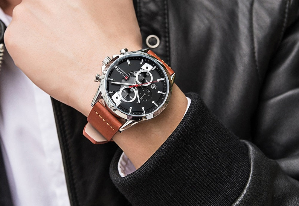 YSYH Luxury Chronograph Sports Men's Watch Casual Calendar Wristwatch with Leather Strap Male Clock