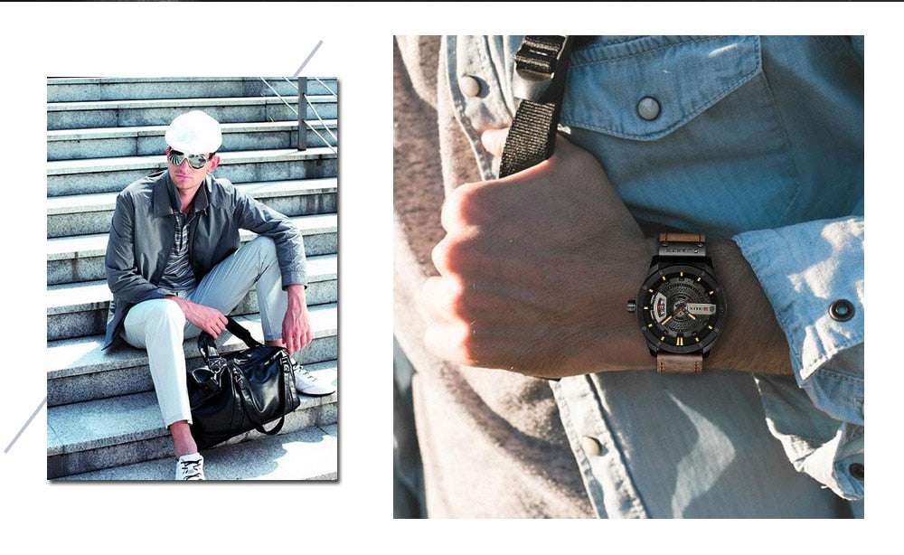 YSYH Men's Sports Quartz-Watches Calendar Leather Strap Waterproof Wristwatch Male Clock Montre Homme