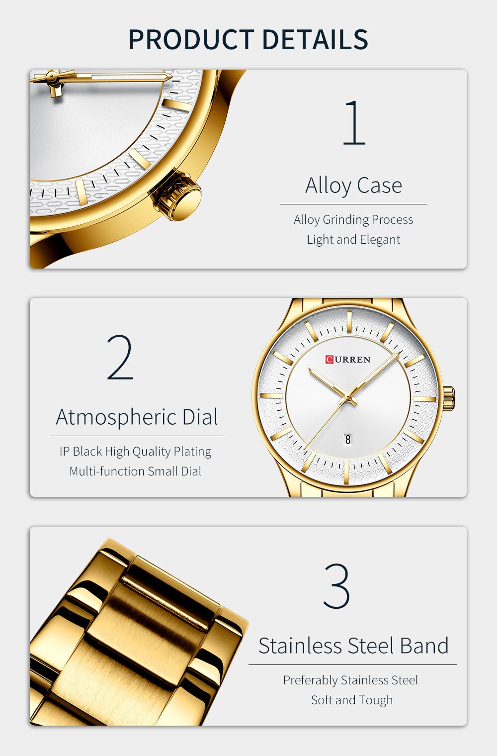 YSYH Luxury Gold Quartz Watches Men Stainless Steel Strap Wristwatch  Auto Date Clock Male Classic Watch