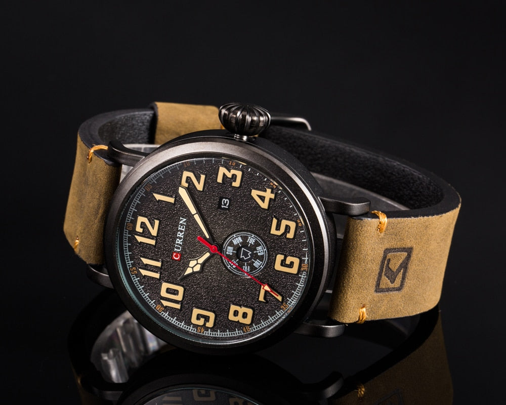 Male Clock YSYH  Genuine Leather Strap Men's Wristwatch Display Week Date Quartz-Watch  Men Watches