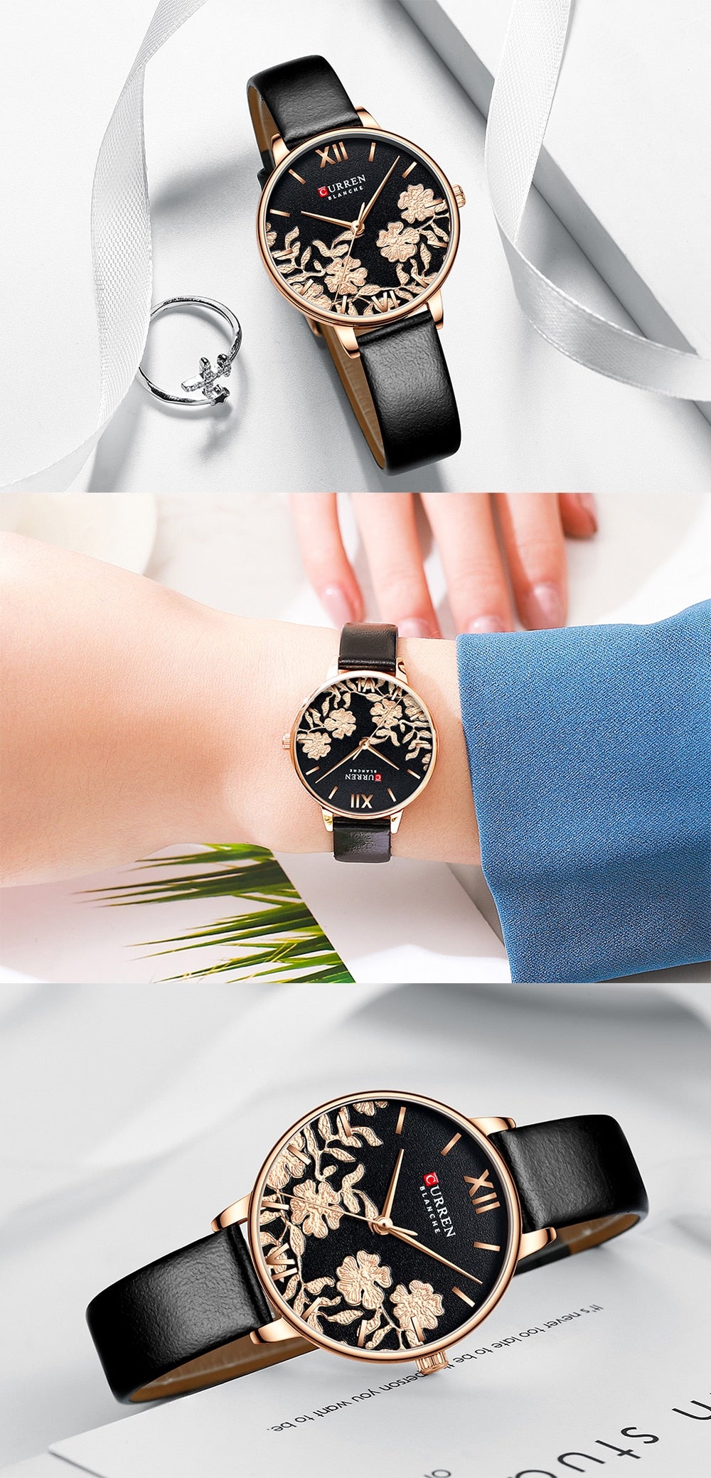 YSYH Leather Women Watches  Beautiful Unique Design Dial Quartz Wristwatch Clock Female Fashion Dress Watch Montre femme
