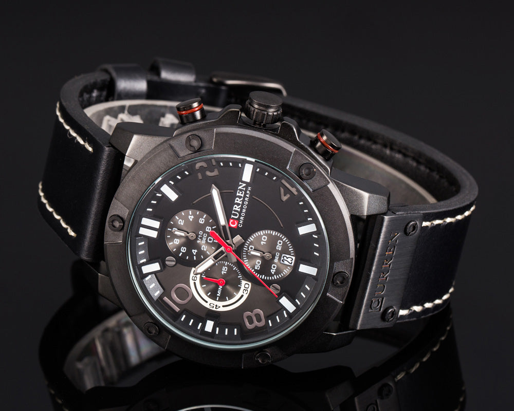 YSYH   Men Watch  Casual Chronograph Quartz Wristwatch Leather Strap Date Male Clock