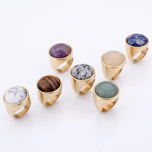 Rossny Crystal Rings Lady Marble Color Stone Rings Women Size 6-9 Antique Silver & Gold Wedding Rings Party Jewelry-Rings-Rossny