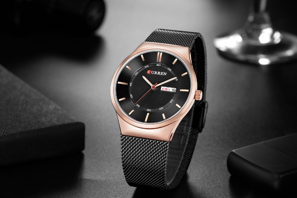 Men Simple Watch  Man Fashion Brand YSYH Casual Business Quartz Wristwatch With Week and Date Steel Mesh Relojes Hombre