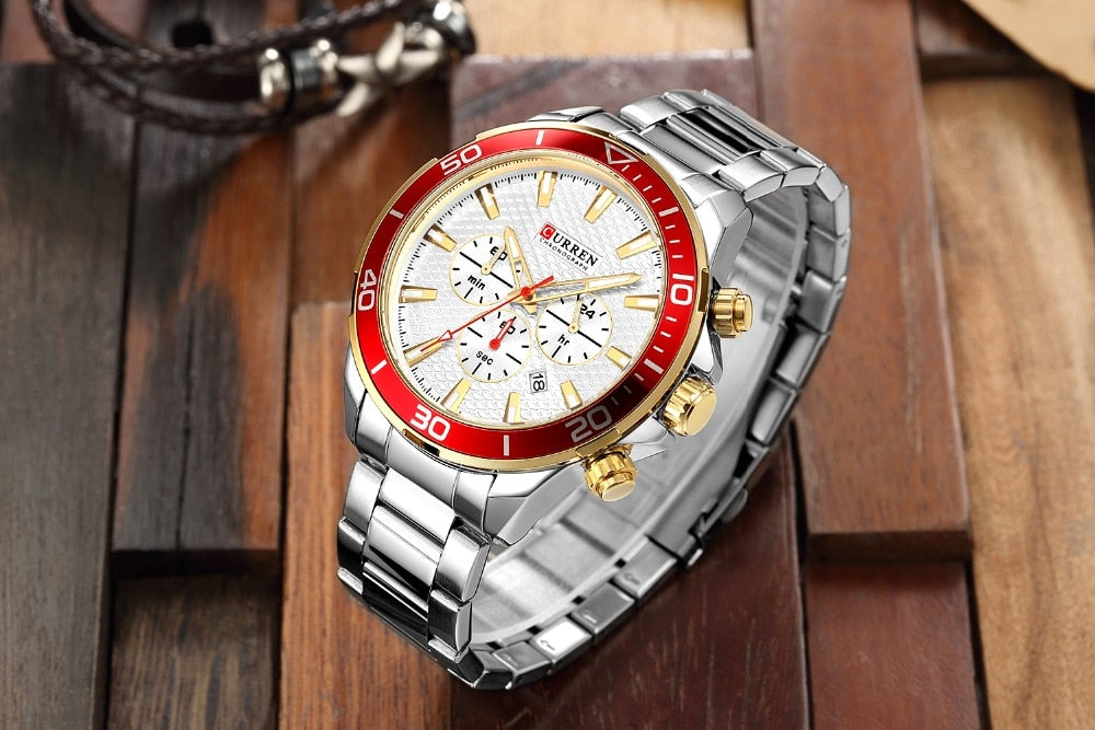 Mens Watches  Luxury  Quartz Stainless Steel Wristwatch YSYH Chronograph and Date