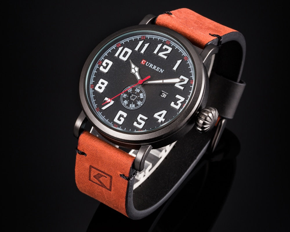 YSYH Leather Strap Men Watch Digital Dial Male Clock Display Date Week Quartz watch