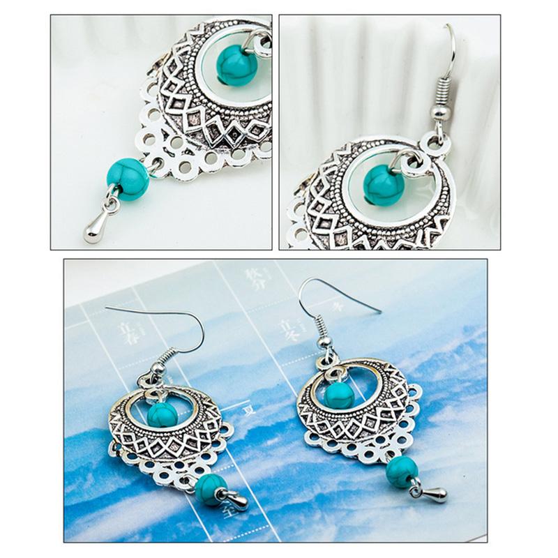 Water Drop Hollow Turquoise Earrings-Earrings-Rossny