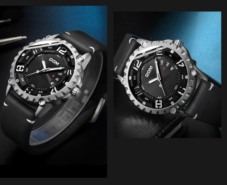 Luxury brand YSYH men's casual watch waterproof sports quartz wristwatch leather strap large dial calendar display clock men