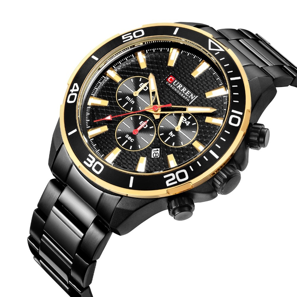 Mens Watches  Luxury  Quartz Stainless Steel Wristwatch YSYH Chronograph and Date