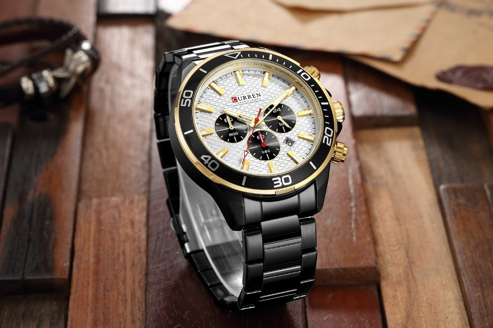 Mens Watches  Luxury  Quartz Stainless Steel Wristwatch YSYH Chronograph and Date