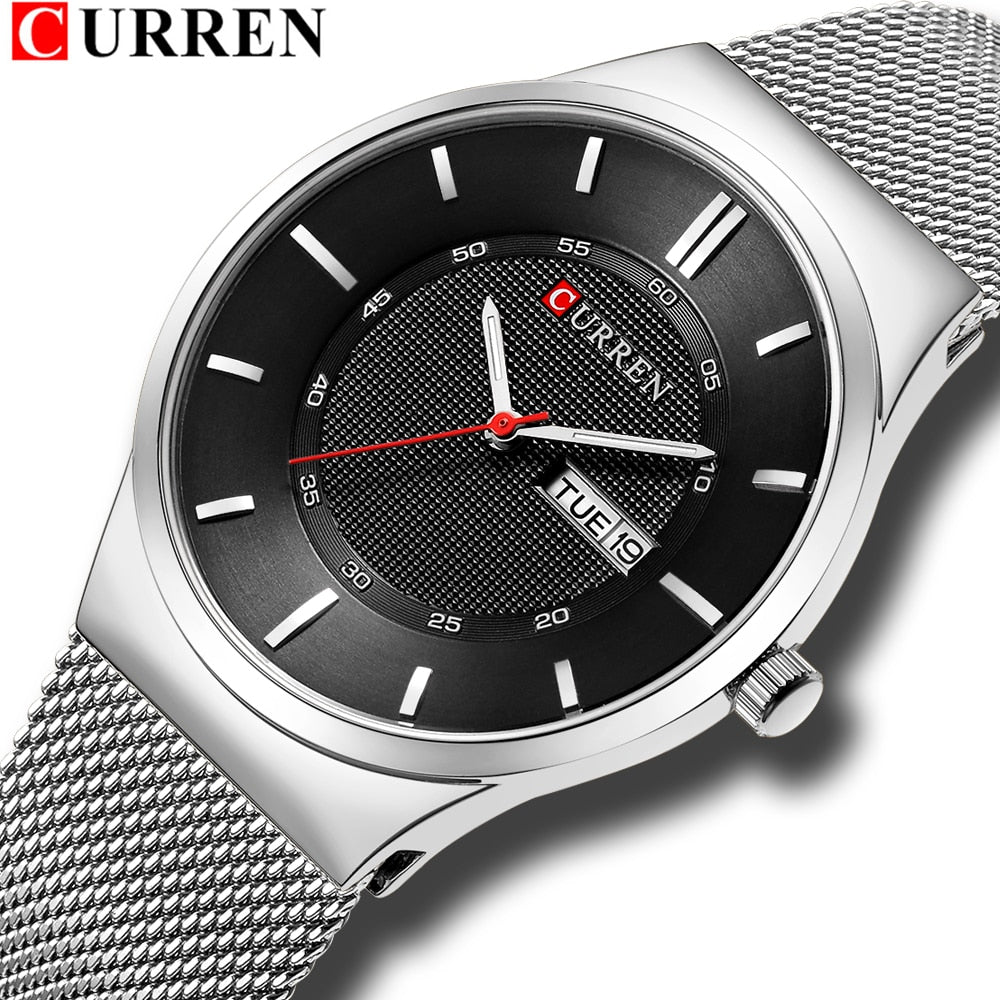 Men Simple Watch  Man Fashion Brand YSYH Casual Business Quartz Wristwatch With Week and Date Steel Mesh Relojes Hombre