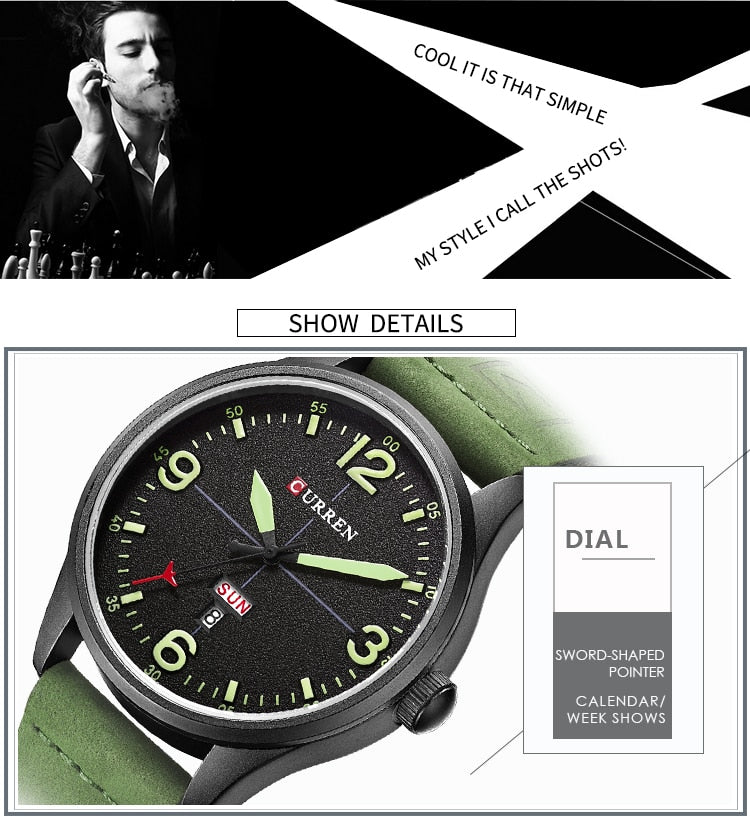 YSYH Brand Luxury Casual Military Quartz Watch Men Wristwatch Leather Strap Calendar erkek kol saati
