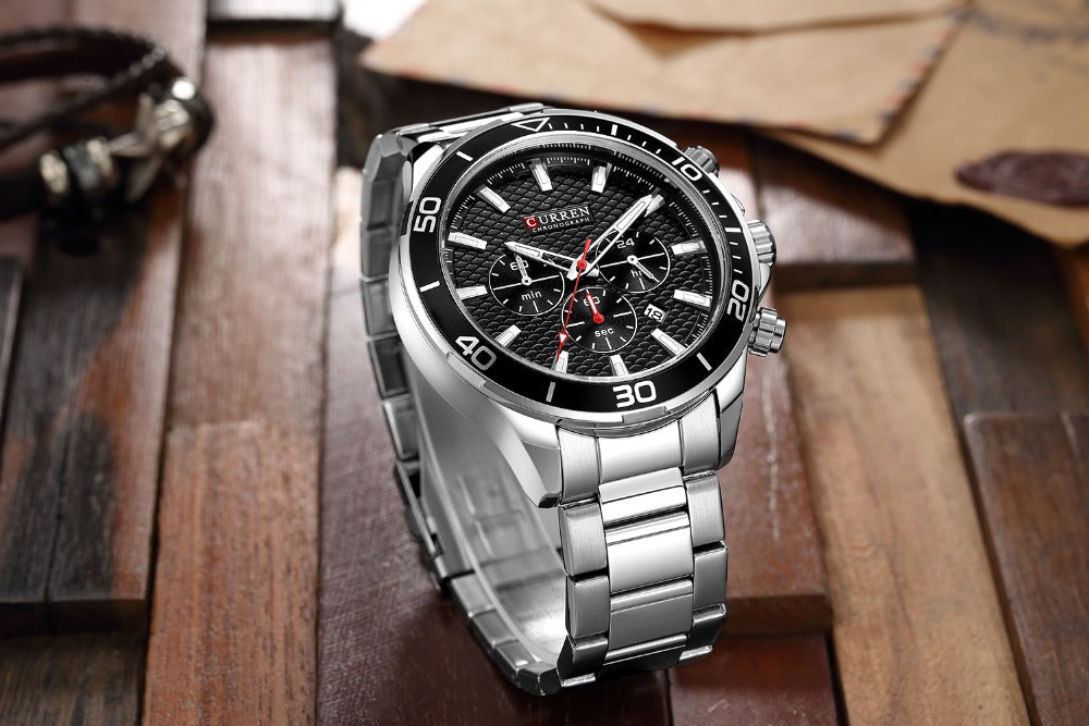 Mens Watches  Luxury  Quartz Stainless Steel Wristwatch YSYH Chronograph and Date