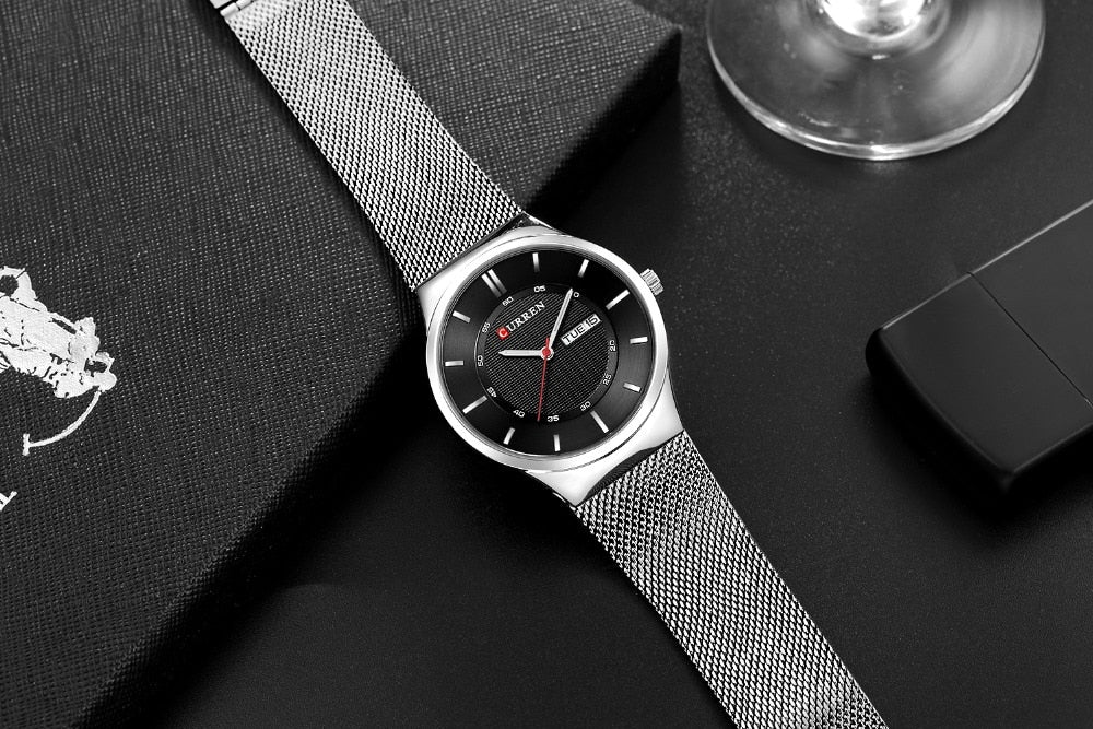 Men Simple Watch  Man Fashion Brand YSYH Casual Business Quartz Wristwatch With Week and Date Steel Mesh Relojes Hombre