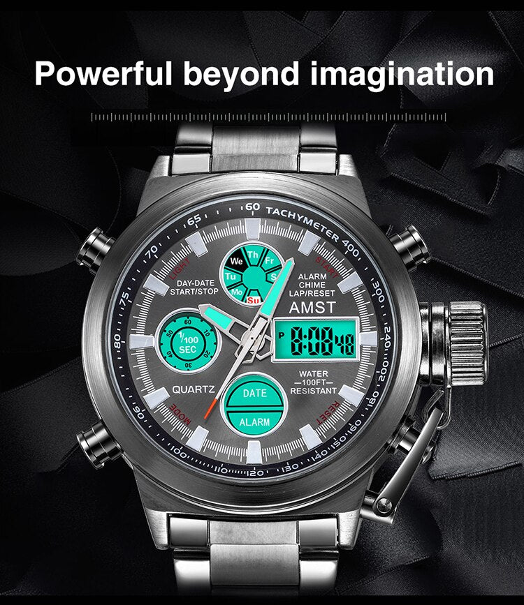 YSYH New Men's Wristwatch Clock Digital Dual Display Watch Male Multi-function Quartz Clock 50M Waterproof Chronograph