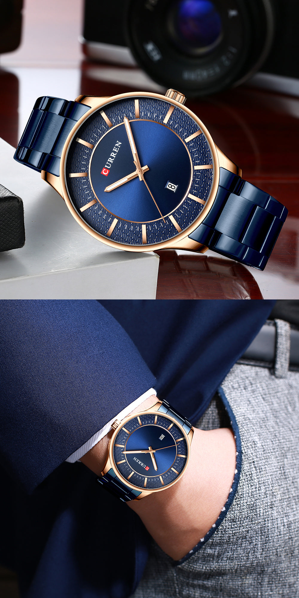 YSYH Luxury Gold Quartz Watches Men Stainless Steel Strap Wristwatch  Auto Date Clock Male Classic Watch