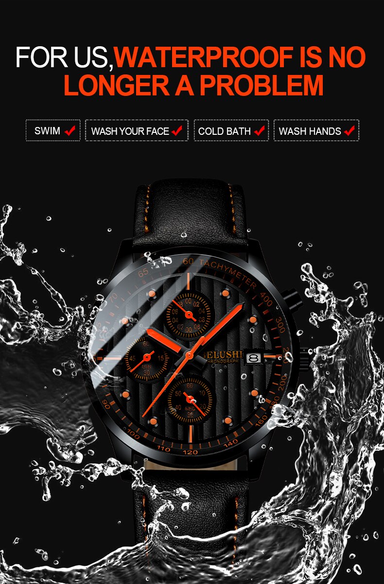 YSYH Men's watches waterproof sports man wrist watch clock three small dial design leather relogio masculino