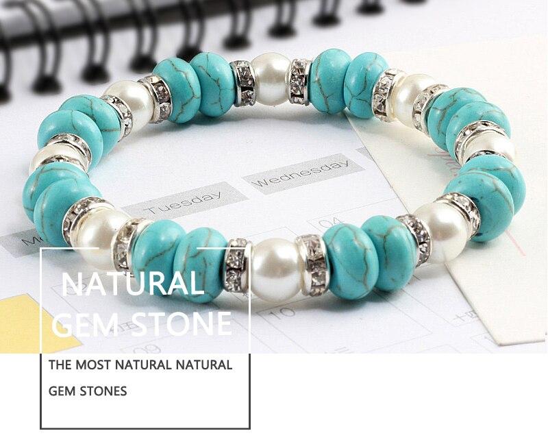 Turquoise Bracelets Rhinestone Circle Elastic Bracelet Yoga Fitness Charm Jewelry-Bracelet-Rossny