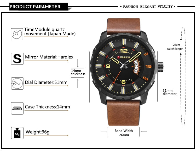 YSYH Men Sports Watches  Dial Calendar Quartz Male Clock Leather Strap  Watches Montre