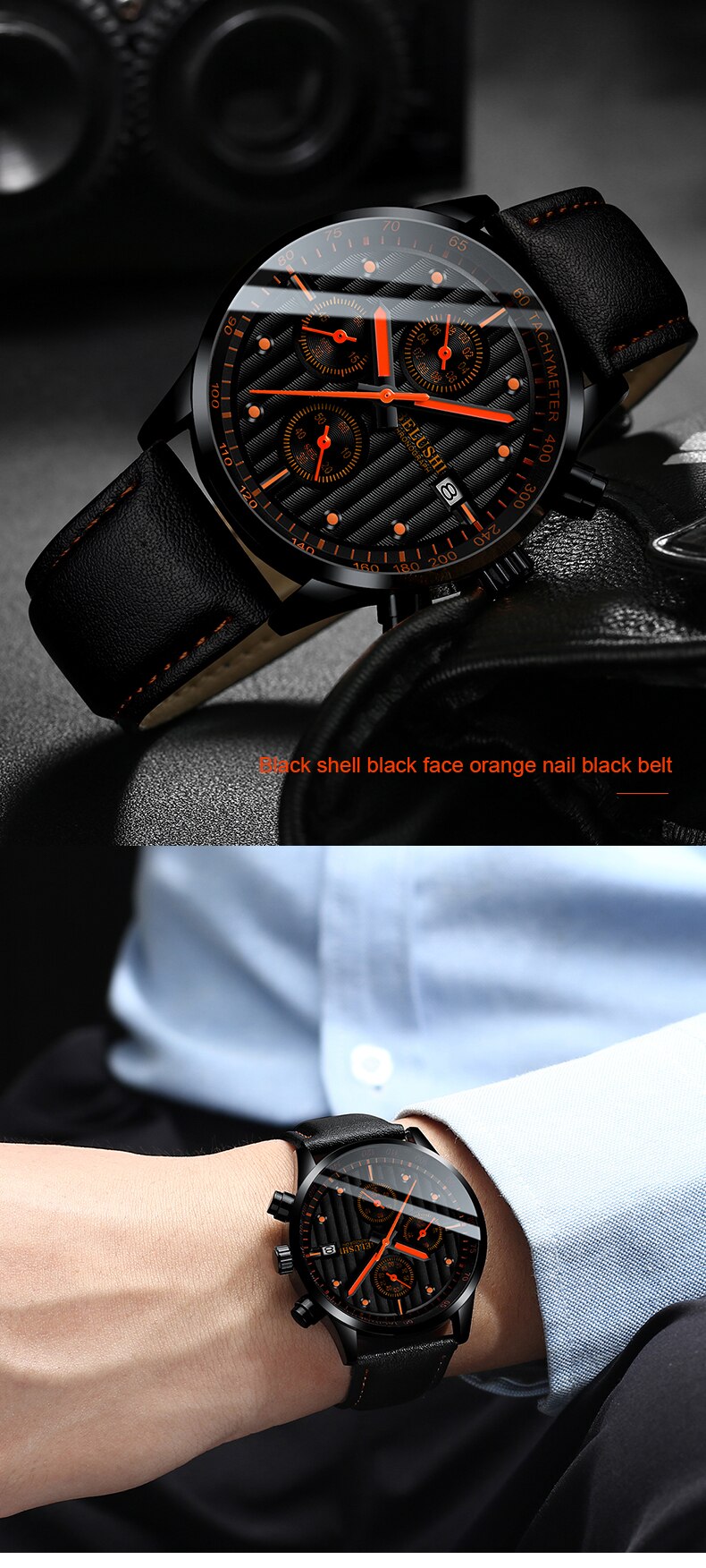 YSYH Men's watches waterproof sports man wrist watch clock three small dial design leather relogio masculino